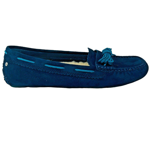UGG Shoes - UGG Women's Meena Suede Moccasin Loafers 10 Blue Shearling Lined Driving Mocs